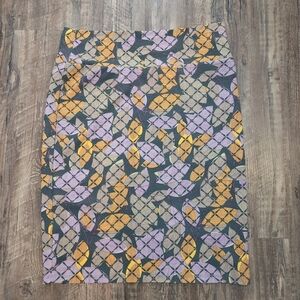LuLaRoe Cassie Pencil Skirt 2XL Geometric Circle Print Green Gold Purple